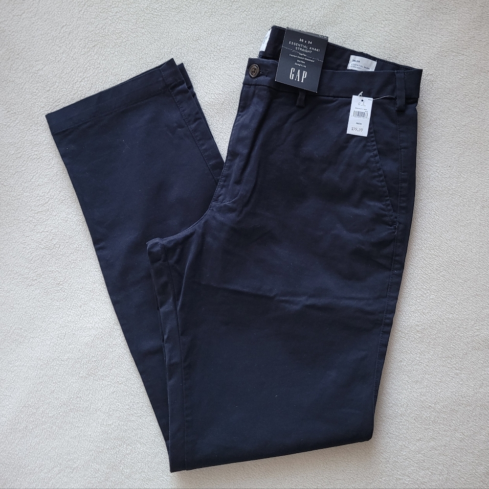 GAP 36x34 Flex Cotton Stretch Essential Khaki Straight Leg Classic Navy Blue